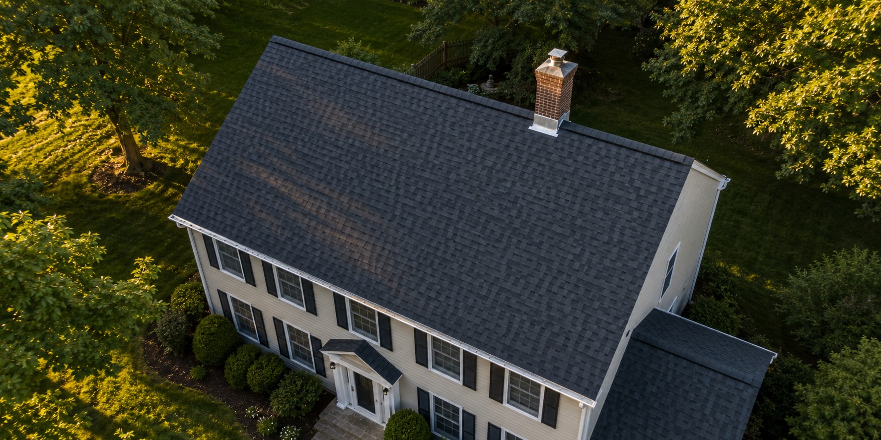 Completed architectural shingle roof, PA suburban colonial